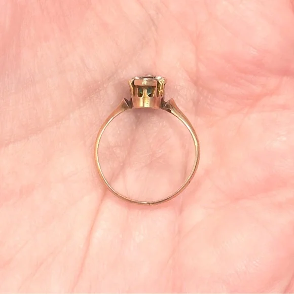 Antique Edwardian 10K Green Ring, Size 5.5, Rose Gold, Navette - Picture 14 of 17